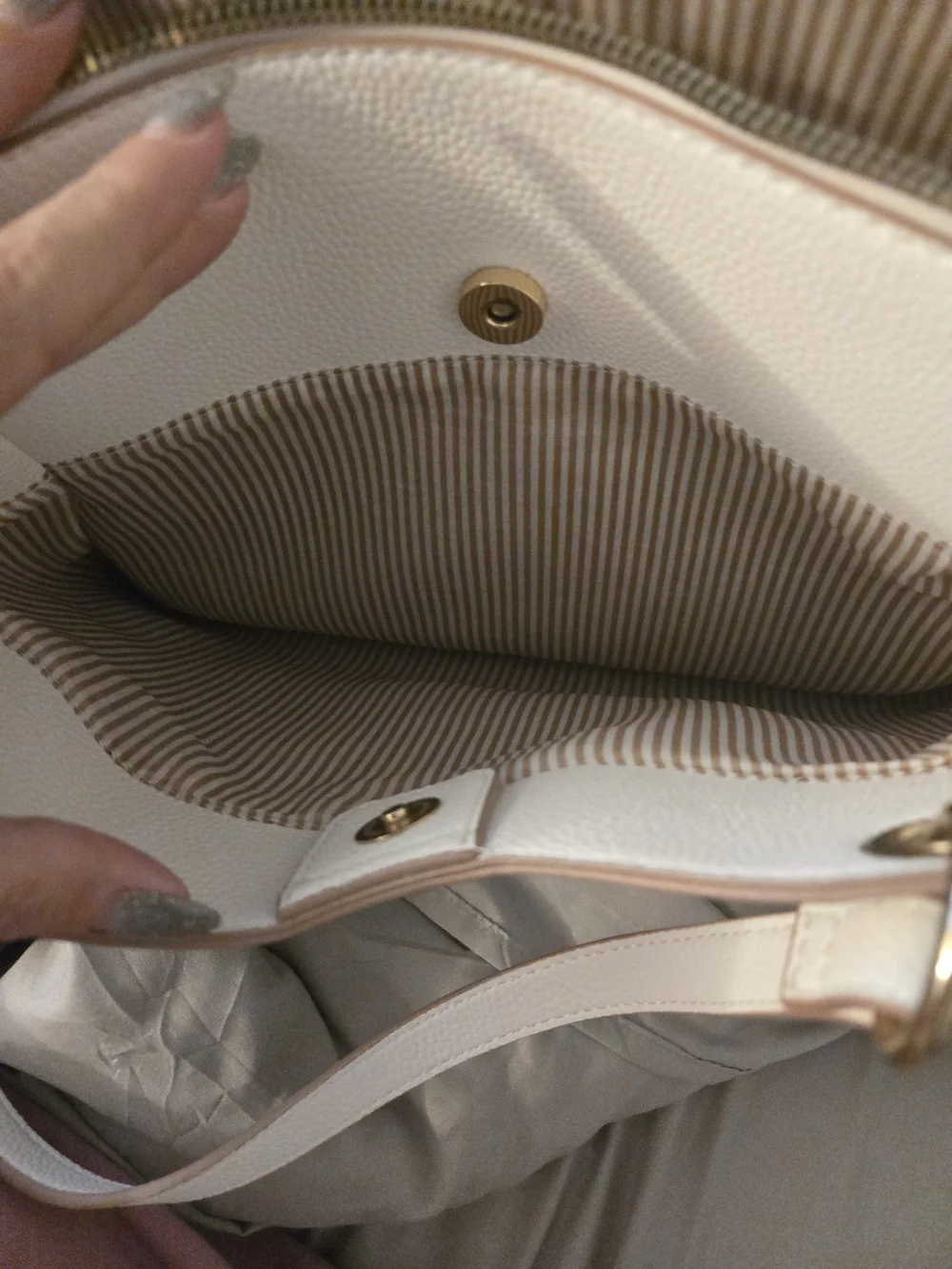 Nanette Lepore Cream‎ Pebbled Leather Shoulder Bag with Gold Hardware